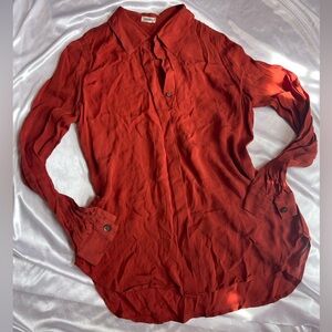 L’agence long sleeve button down silk blouse orange red